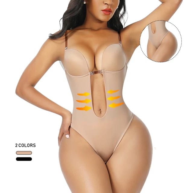 Invishaper Backless Body Shaper Bra for Women, Clear Straps U Plunge  Seamless Thong Full Bodysuits with Silicone Nipple Cover at  Women's  Clothing store