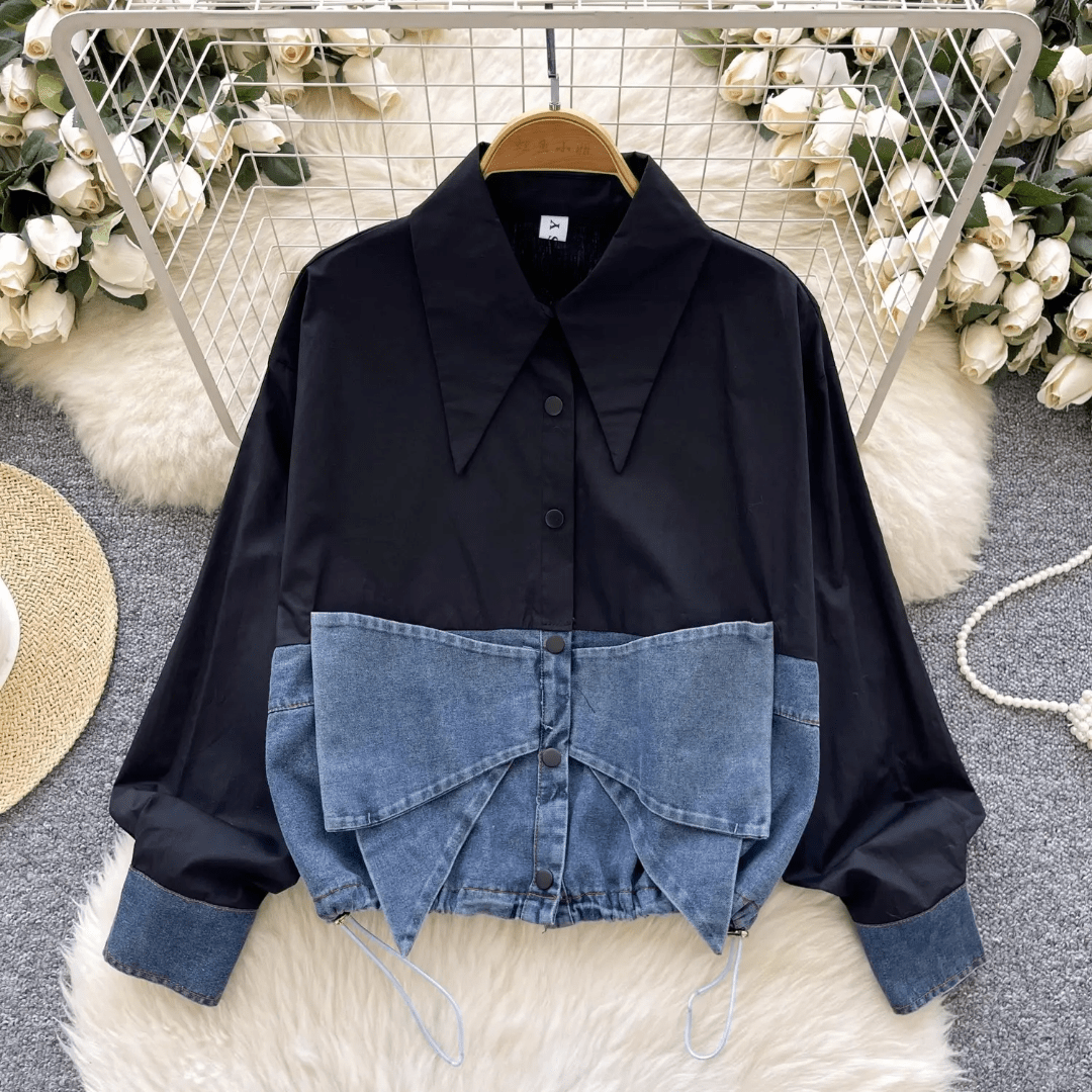 Cuteworld.ca Long sleeve denim insert blouse