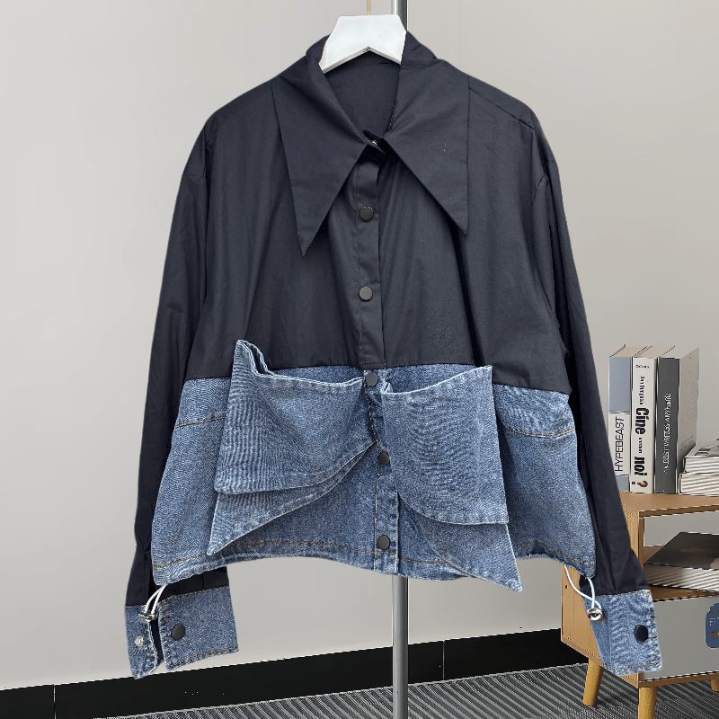Cuteworld.ca Long sleeve denim insert blouse