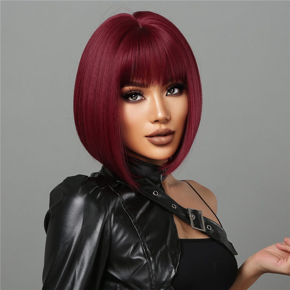 cuteworld Wig Red Short wine red bob wig