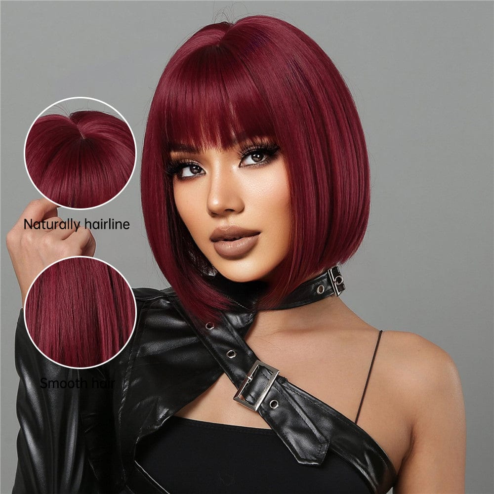 cuteworld Wig Short wine red bob wig